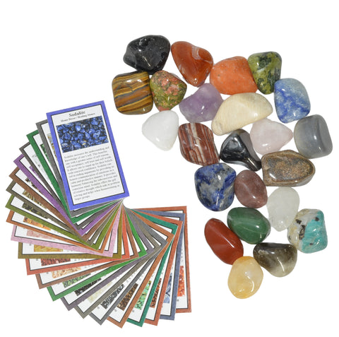 2 lbs Large Tumbled Polished Natural Gem Stones with Educational Rock Information Cards